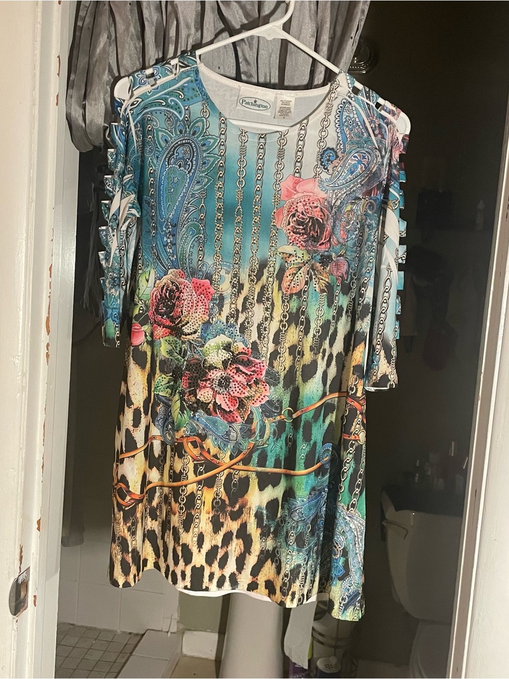 Renuar Turquoise Multicolor Floral Paisley & Leopard Cold-Shoulder Tunic